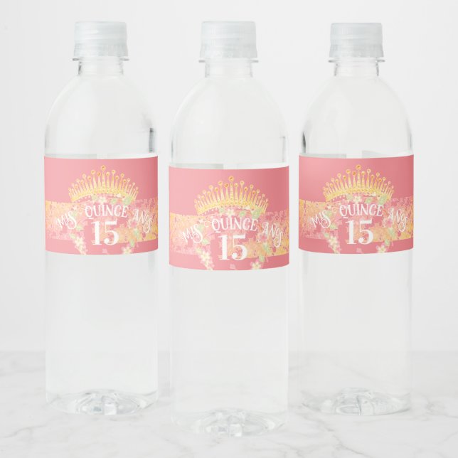 Rótulo De Garrafa De Vinho Celebração de Quinceañera, Rusta do Boho Rosa Dour (Garrafas)