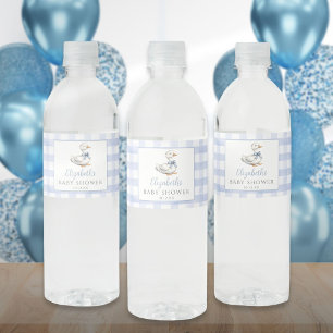 Rótulo De Garrafa De Vinho Chá de Bebê Azul Bobo do Ganso Azul Xadrez