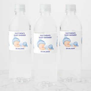 Rótulo De Garrafa De Vinho Chá de Bebê Azul, Chá de Bebê Menino