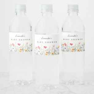 Rótulo De Garrafa De Vinho Chá de Bebê de Aquarela de Flores Silvestres