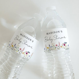 Rótulo De Garrafa De Vinho Chá de Bebê de Campo de Flores Silvestres Elegante