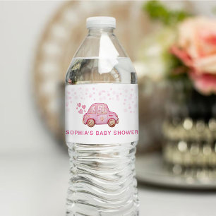 Rótulo De Garrafa De Vinho Chá de Bebê de Carro Rosa de São Valentim