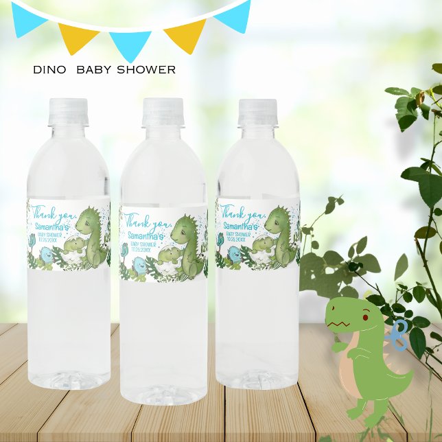 Rótulo De Garrafa De Vinho Chá de Bebê de Dinossauro Personalizado (Personalized Dinosaur Baby Shower Water Bottle Label )