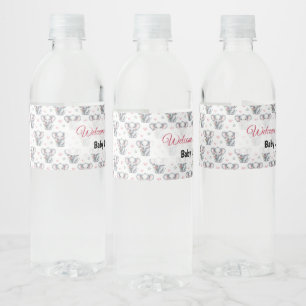 Rótulo De Garrafa De Vinho Chá de Bebê de Elefante Rosa em Aquarela