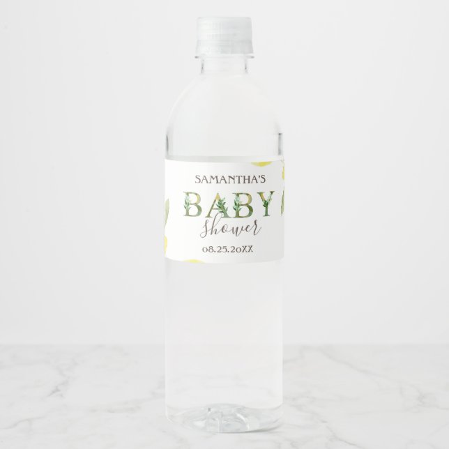 Rótulo De Garrafa De Vinho Chá de Bebê de Limões em Aquarela   (Frente)