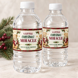Rótulo De Garrafa De Vinho Chá de Bebê de Natal Urso de Pelúcia Borgonha