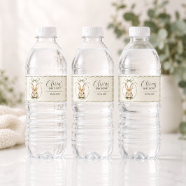 Rótulo De Garrafa De Vinho Chá de Bebê do Coelho Sage Gingham