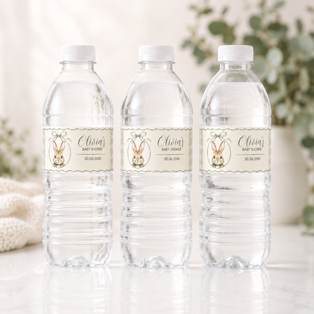 Rótulo De Garrafa De Vinho Chá de Bebê do Coelho Sage Gingham (Criador carregado)