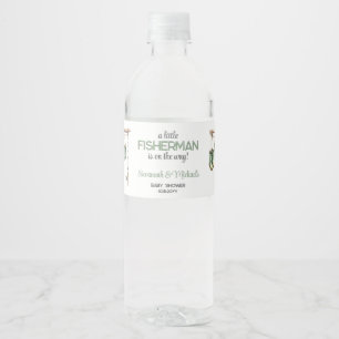 Rótulo De Garrafa De Vinho Chá de Bebê do Pequeno Pescador Verde