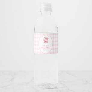Rótulo De Garrafa De Vinho Chá de Bebê do Ursinho de Gingham Rosa Pequeno Cor