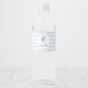 Rótulo De Garrafa De Vinho Chá de Bebê do Ursinho Little Heart Blue Gingham