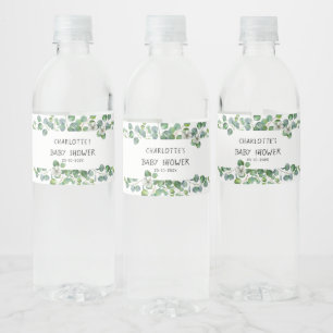Rótulo De Garrafa De Vinho Chá de Bebê Elegante em Aquarela Eucalipto