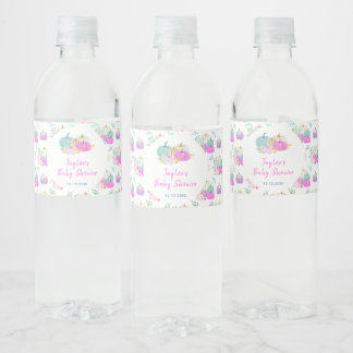Rótulo De Garrafa De Vinho Chá de Bebê Floral Abóboras Pastel