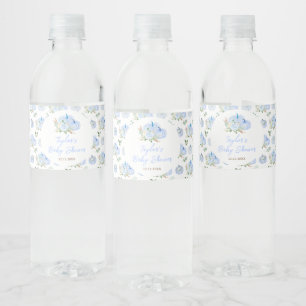 Rótulo De Garrafa De Vinho Chá de Bebê Floral de Abóboras Azuis