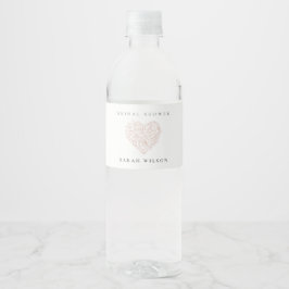 Rótulo De Garrafa De Vinho Chá de Bebê Floral Rosa Desbotado Mínimo Coração N