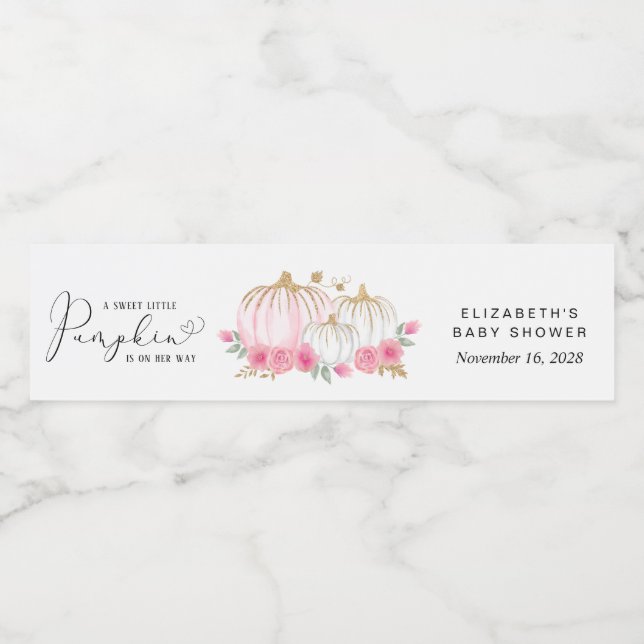 Rótulo De Garrafa De Vinho Chá De Bebê Floral Rosa-Rosa-Abóbora (Rótulo Único)