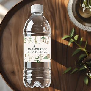 Rótulo De Garrafa De Vinho Chá de Bebê Floresta de Inverno Rústica