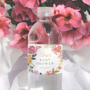 Rótulo De Garrafa De Vinho Chá de Bebê Menina Elegante Flores da Primavera