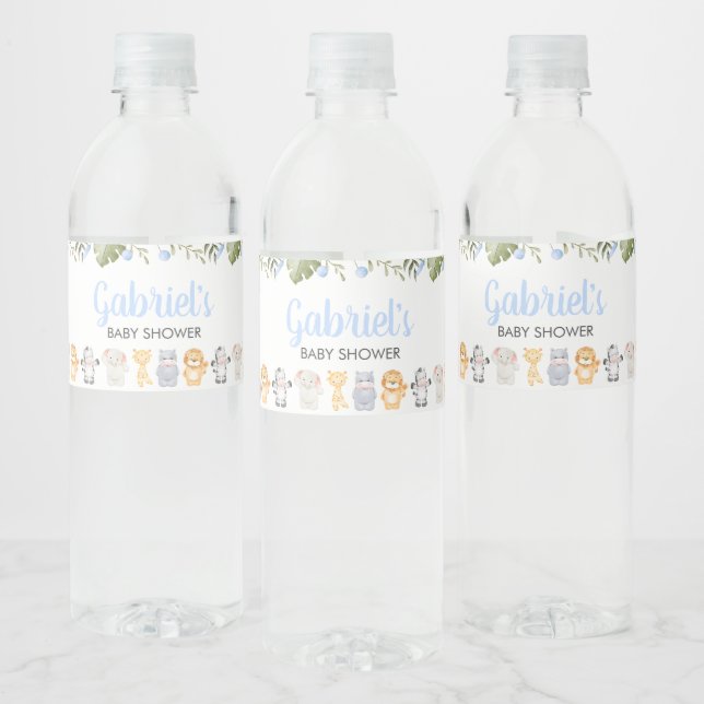 Rótulo De Garrafa De Vinho Chá de Bebê Safari Menino  (Garrafas)