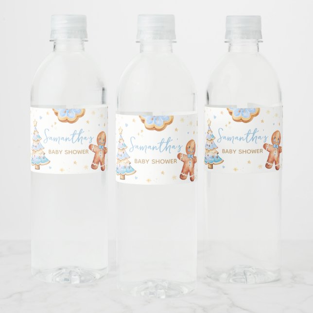 Rótulo De Garrafa De Vinho Chá de fraldas Azul de Cookie (Garrafas)