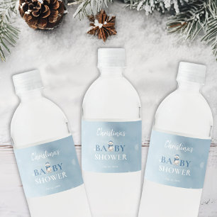 Rótulo De Garrafa De Vinho Chá de fraldas azul escura do urso de inverno