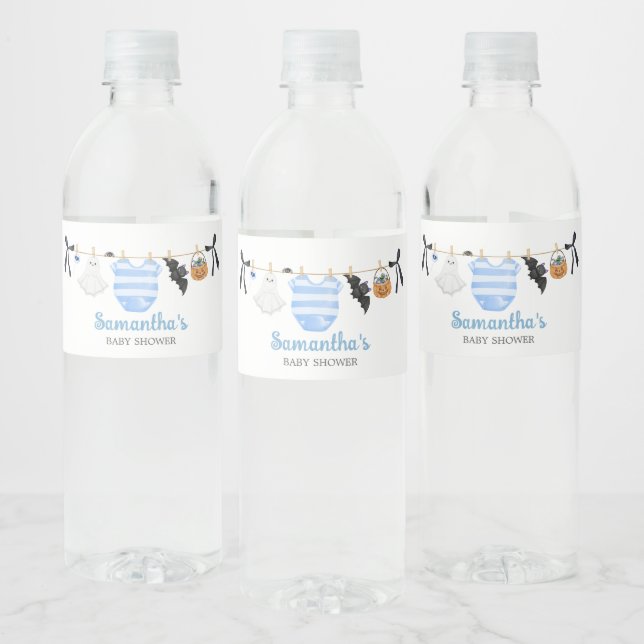 Rótulo De Garrafa De Vinho Chá de fraldas Blue Little Boo (Garrafas)