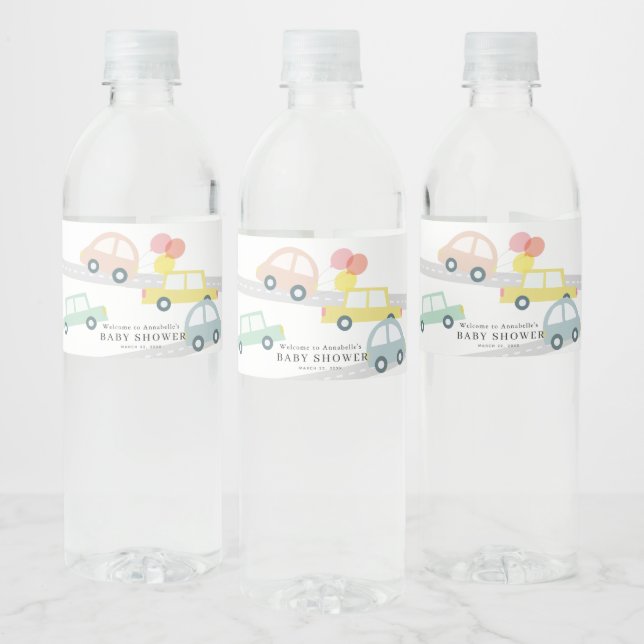 Rótulo De Garrafa De Vinho Chá de fraldas Branco de Balões de Carro Rosa (Garrafas)