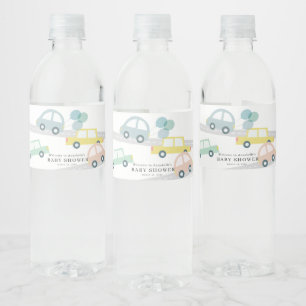 Rótulo De Garrafa De Vinho Chá de fraldas Branco dos Balões de Carro Azul