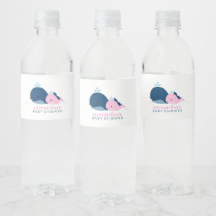 Rótulo De Garrafa De Vinho Chá de fraldas cor-de-rosa da menina da baleia do