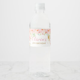 Rótulo De Garrafa De Vinho Chá de fraldas de Aniversário da Fada Floral Rosa-