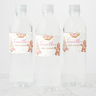 Rótulo De Garrafa De Vinho Chá de fraldas de Biscoito de Natal rosa