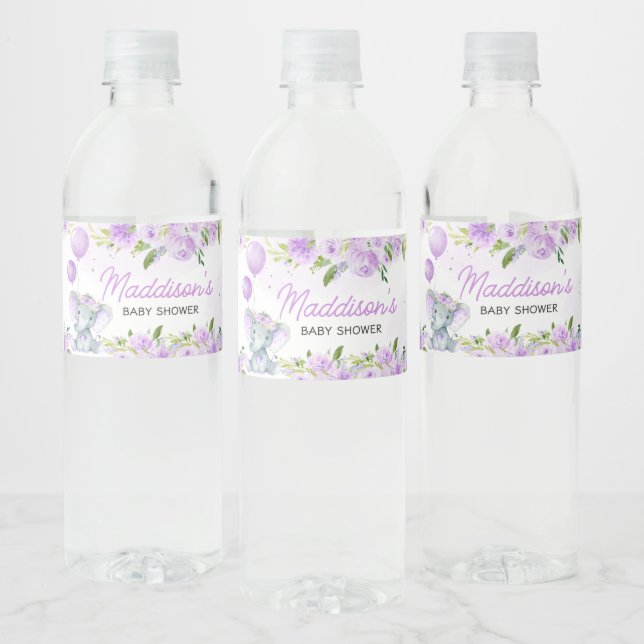 Rótulo De Garrafa De Vinho Chá de fraldas de Elefante Floral Roxo (Garrafas)