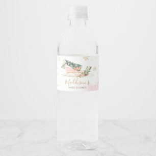 Rótulo De Garrafa De Vinho Chá de fraldas de floco de neve Dourado, cor-de-ro