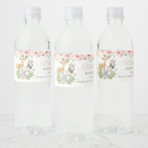 Rótulo De Garrafa De Vinho Chá de fraldas de Garota Floral Rosa Safari Animal