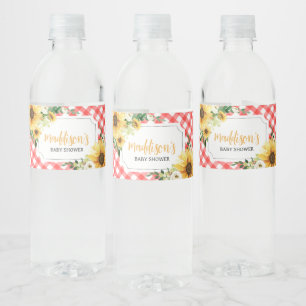 Rótulo De Garrafa De Vinho Chá de fraldas de girassol picnic vermelho