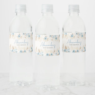 Rótulo De Garrafa De Vinho Chá de fraldas de Grass Floral Azul