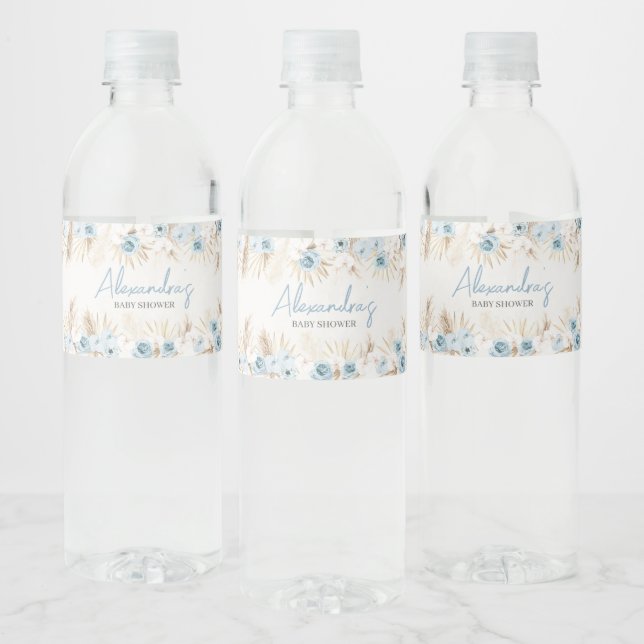 Rótulo De Garrafa De Vinho Chá de fraldas de Grass Floral Azul (Garrafas)