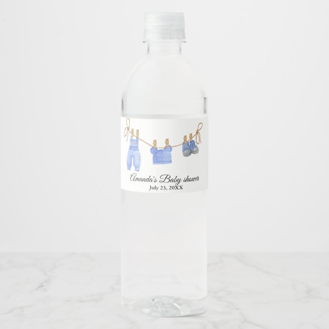 Rótulo De Garrafa De Vinho Chá de fraldas de Roupas Bohemian Blue Boy (Frente)