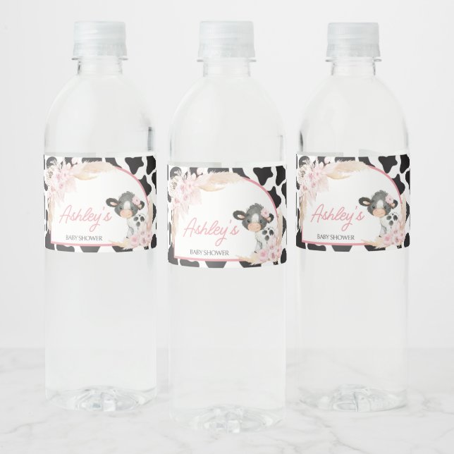 Rótulo De Garrafa De Vinho Chá de fraldas de Vaca Rosa Boho Highland (Garrafas)