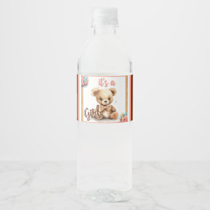 Rótulo De Garrafa De Vinho Chá de fraldas do Urso Rosa Boho