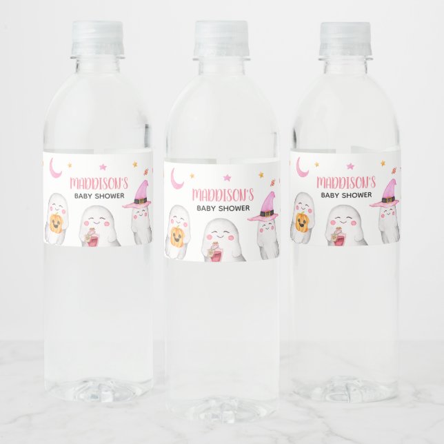 Rótulo De Garrafa De Vinho Chá de fraldas Fantasma Rosa Pequeno (Garrafas)
