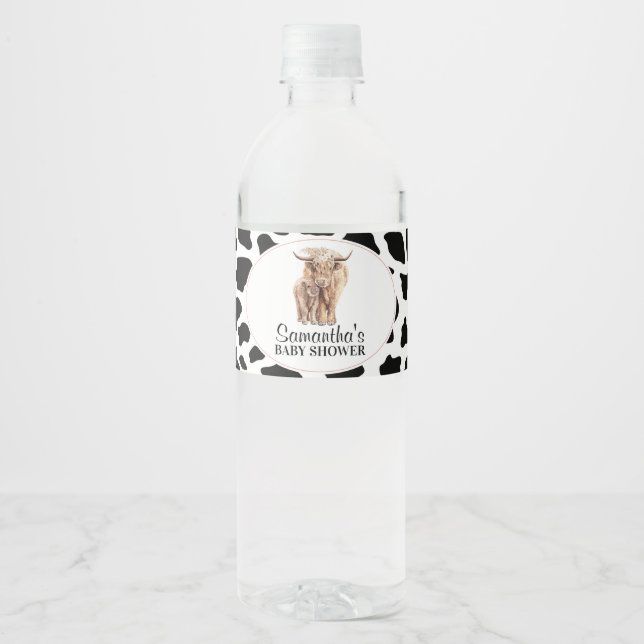 Rótulo De Garrafa De Vinho Chá de fraldas Impressão de Vaca do Planalto (Frente)