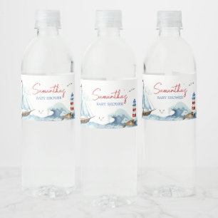 Rótulo De Garrafa De Vinho Chá de fraldas Náutico Vermelho Azul