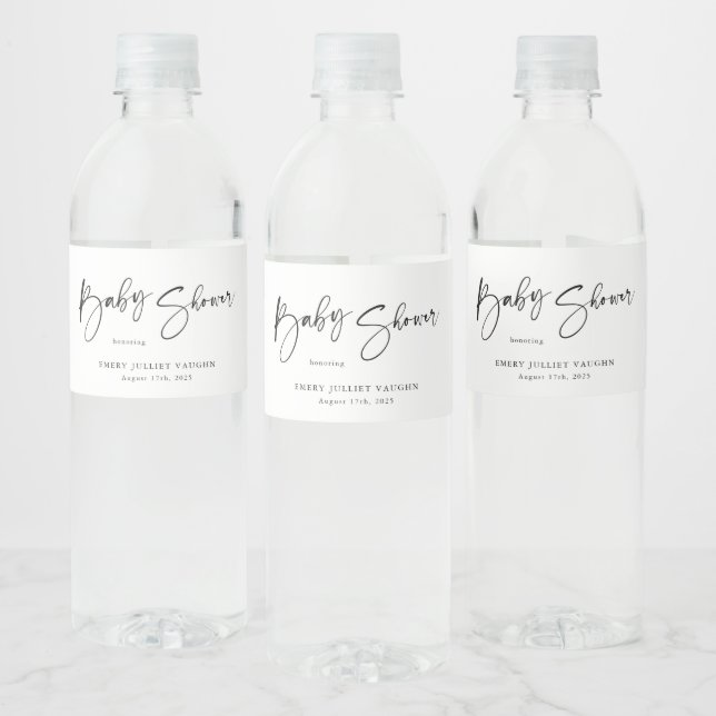 Rótulo De Garrafa De Vinho Chá de fraldas preto e branco moderno (Garrafas)