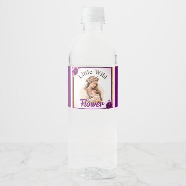 Rótulo De Garrafa De Vinho Chá de fraldas Purple Boho (Frente)