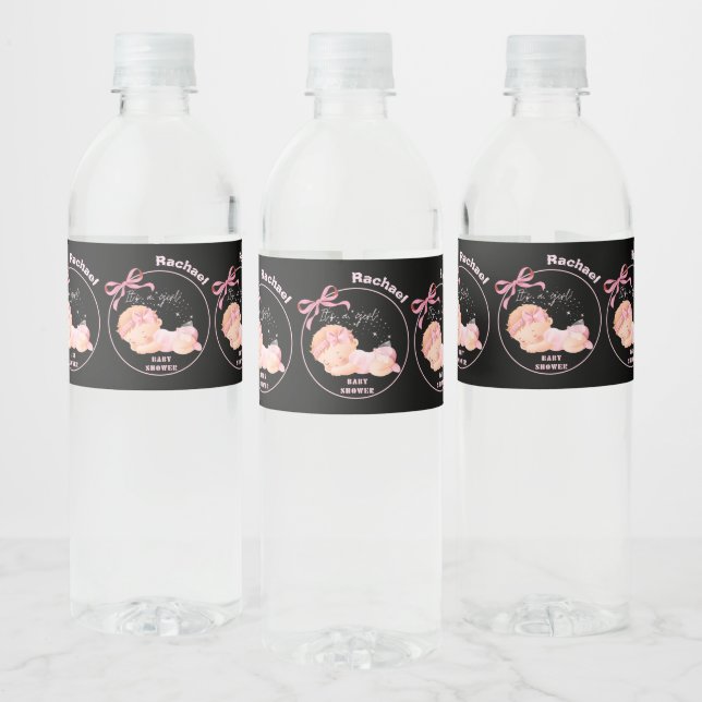 Rótulo De Garrafa De Vinho Chá de fraldas rosa, Chá de menina (Garrafas)