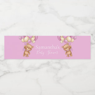 Rótulo De Garrafa De Vinho Chá de fraldas Rosa do Balão do Urso Teddy