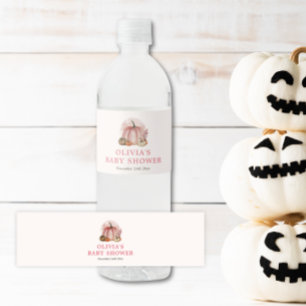 Rótulo De Garrafa De Vinho Chá de fraldas Rosa Pequeno Pumpkin Fall Girl
