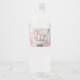 Rótulo De Garrafa De Vinho Chá de fraldas Rosa Safari Jungle Adventure Girl