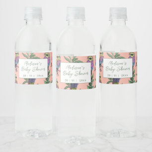 Rótulo De Garrafa De Vinho Chá de fraldas Safari de Pássaro Tropical Cor-de-r